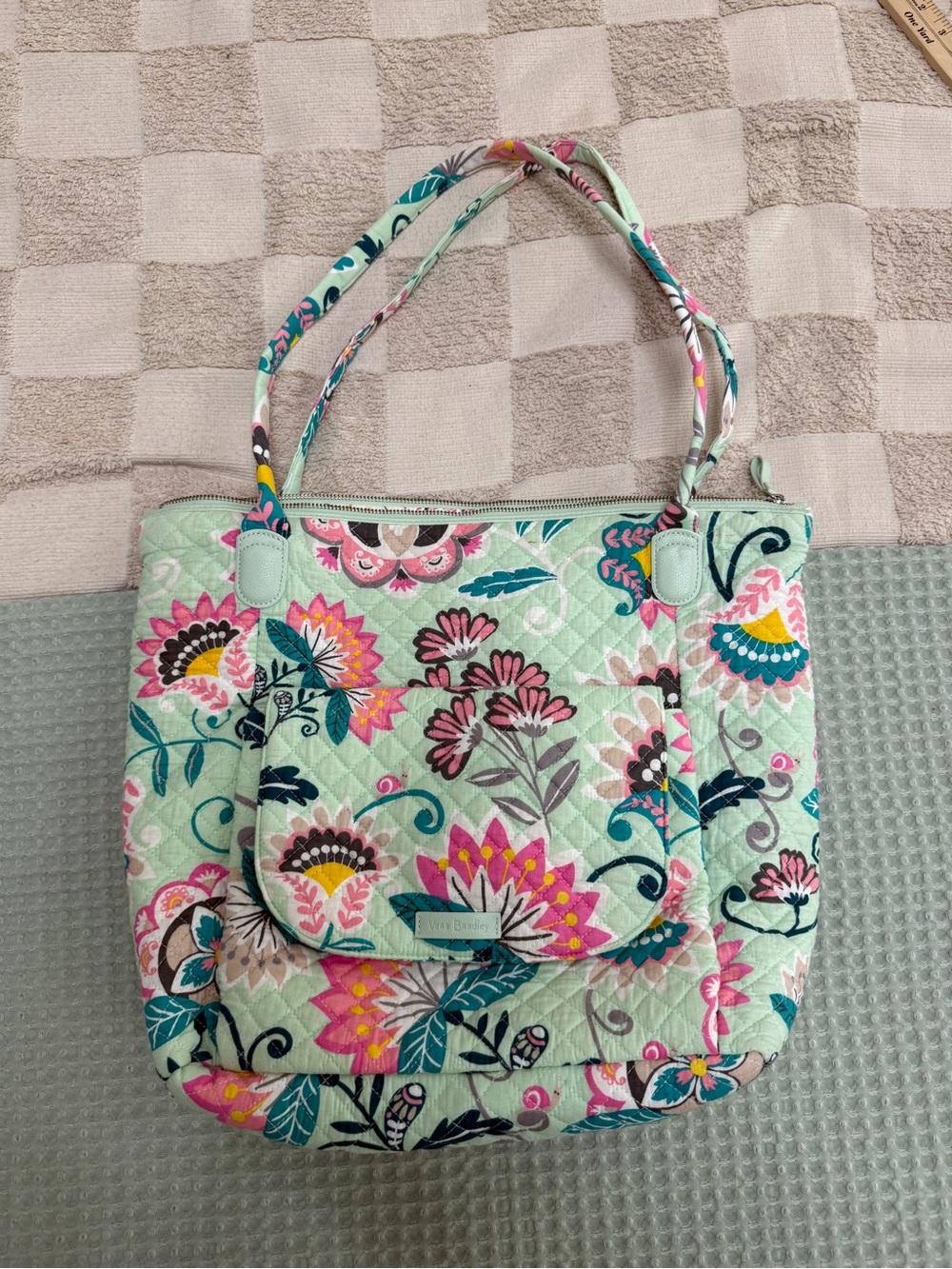 Vera Bradley Carson North‎ South Tote in the Mint Flowers pattern